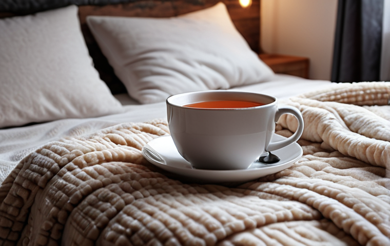 ** A cozy bed with an electric blanket made of soft microfleece. Focus on the texture and warmth. Perhaps a cup of hot tea is nearby.
**