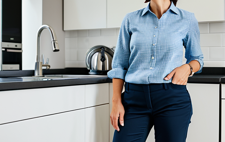 A calm, professional woman in her mid-30s, wearing modest, casual professional attire, a neat shirt and trousers. She stands in a well-lit, modern kitchen with a built-in dishwasher. She subtly tilts her head, listening intently towards the dishwasher, with a slight look of concern or mild frustration on her face, as if trying to identify a strange noise. Her hands are naturally at her sides or gently clasped. Professional photography, high resolution, realistic rendering, perfect anatomy, correct proportions, natural pose, well-formed hands, proper finger count, natural body proportions, fully clothed, appropriate attire, safe for work, appropriate content, family-friendly.
