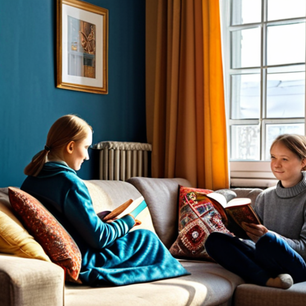 무선 홈카메라 추천 - **Cozy Russian Apartment:** A warm, inviting living room in a Moscow apartment, decorated with tradi...