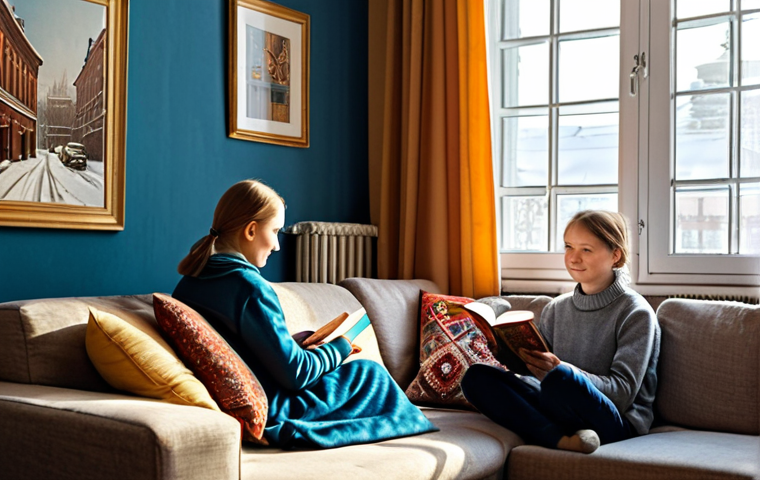 무선 홈카메라 추천 - **Cozy Russian Apartment:** A warm, inviting living room in a Moscow apartment, decorated with tradi...