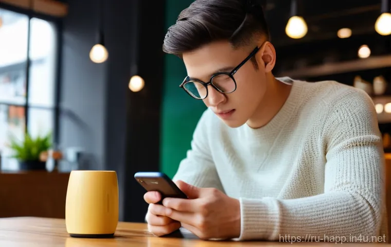 전자제품 중고 거래 팁 - **Prompt: Diligent Smartphone Inspection**
"A photorealistic close-up of a young adult, gender-n...