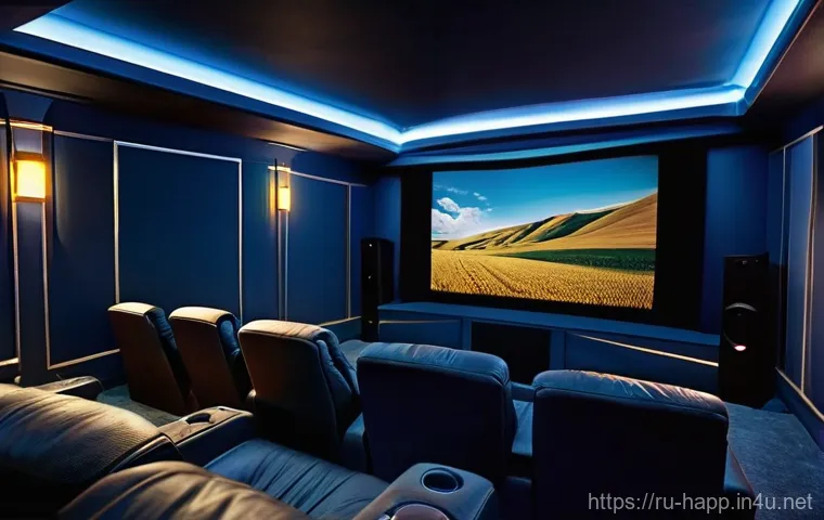 홈시어터 시스템 구성 - **Prompt 1: Immersive Cinematic Experience**
"A group of diverse friends, aged 20-35, are comfor...