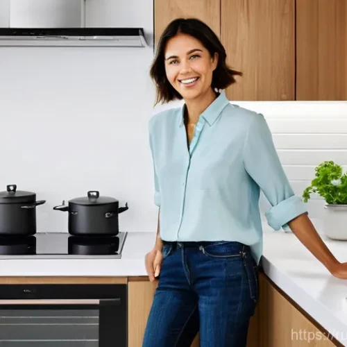 Home 21 인덕션 사용법 - **Speed and Efficiency in a Modern Kitchen:**
"A vibrant, eye-level shot of a modern, sleek kitc...