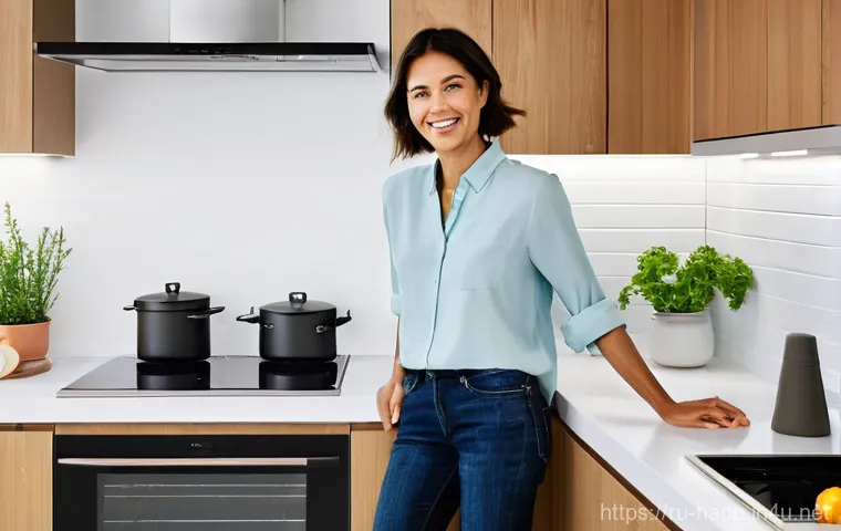 인덕션 사용법 - **Speed and Efficiency in a Modern Kitchen:**
"A vibrant, eye-level shot of a modern, sleek kitc...