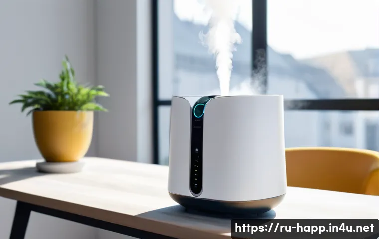 무선 가습기의 편리성 - A dynamic, modern apartment scene showcasing the ultimate freedom of a wireless humidifier. A young ...